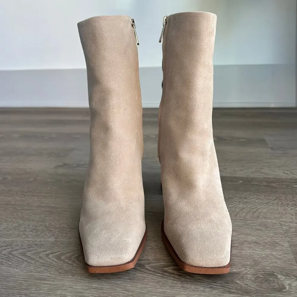 Sam Edelman Ivette Suede Ankle Booties Sesame Square Toe‎ Block Heel Size 9